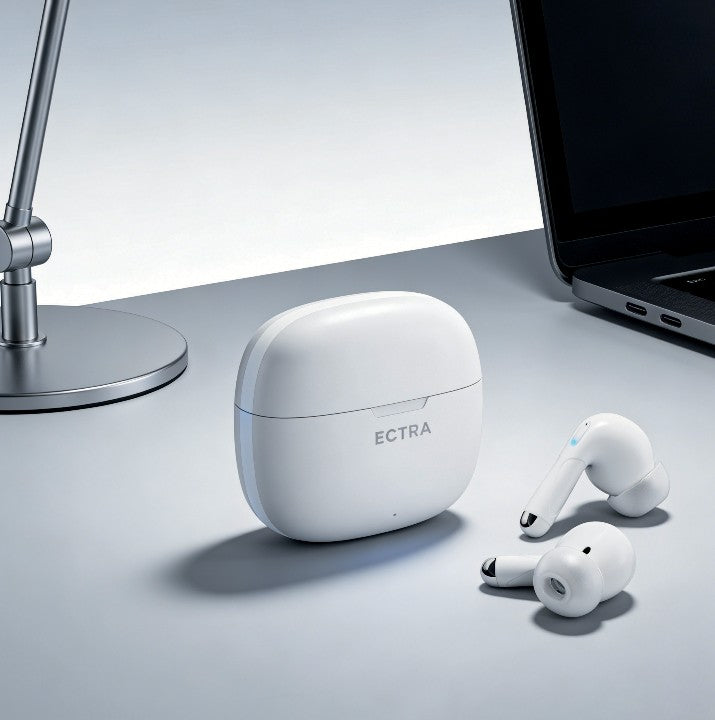 ECTRA Earbuds Echo True Wireless Earbuds, Bluetooth 6.0, 13mm Dynamic Bass Drivers, 30H Playback, Dual-Mic ENC, White