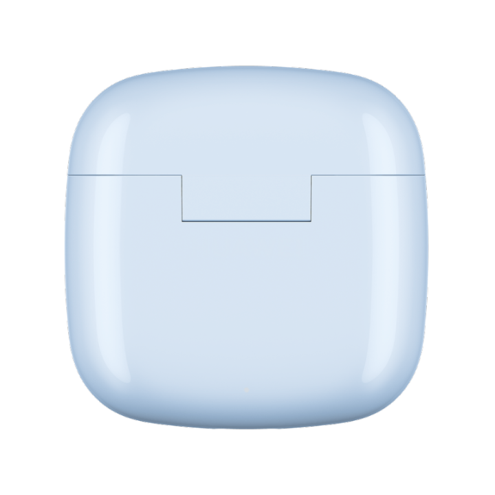 Closed rear view of the smooth Isle Blue Huawei FreeBuds SE 2 charging case showing the clean hinge mechanism.