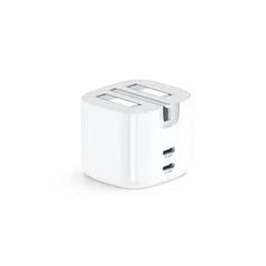 Side view of UGREEN 40W white dual Type-C wall charger with foldable plug