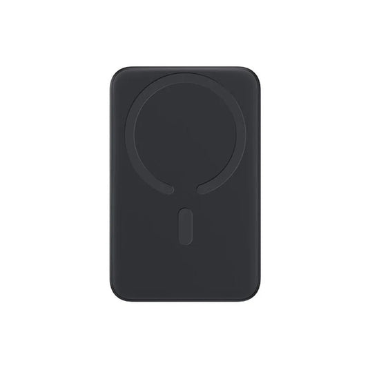 Baseus EnerFill FM11 Ultra-Mini Magnetic Power Bank in black, showing the matte front surface with a circular magnetic alignment ring.