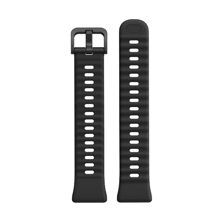 Close-up flat view of the Huawei Band 11 Pro breathable fluoroelastomer strap components displaying the secure buckle clasp.