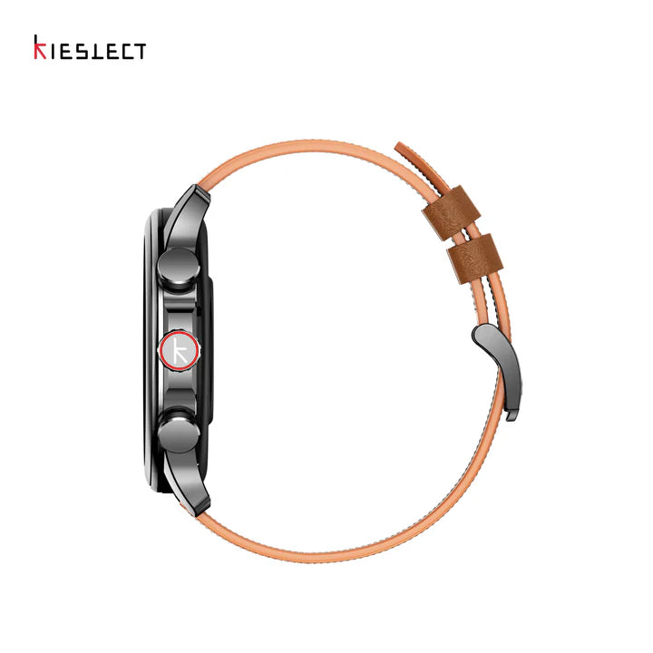 Slim profile view of Kieslect Balancer smartwatch highlighting the 10mm thin metal body design and buckle closure