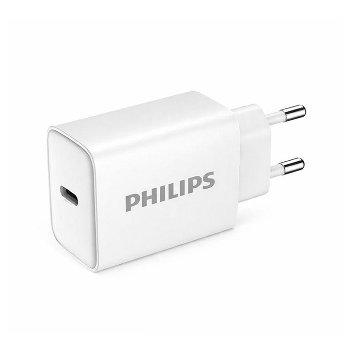 White Philips DLP5312CW/01 30W GaN wall charger showing single USB-C PD port and EU plug