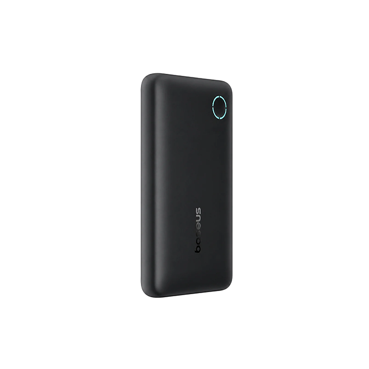 Angled shot of the Baseus EnerFill FP11 15W power bank highlighting the glowing LED battery indicator ring