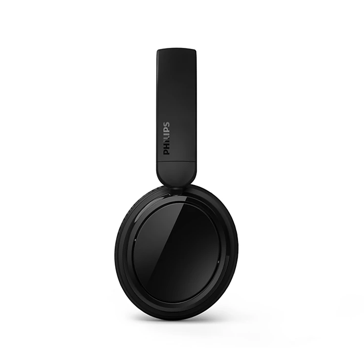 Close up profile view of Philips TAH5209BK earcup with glossy finish details