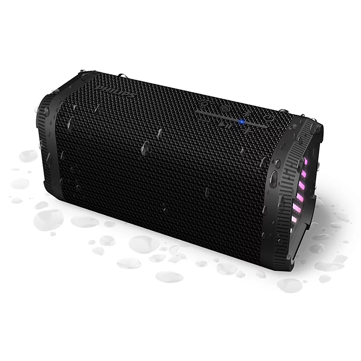 Water resistant Philips TAS2000B/00 Bluetooth speaker with IPX5 water drops and RGB side lights
