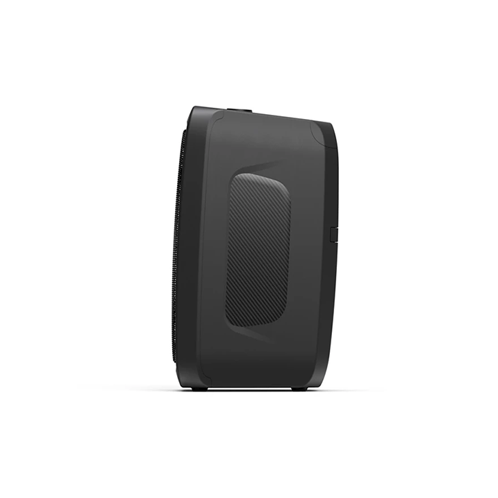 Left side view of the sleek black Philips TAX3000/00 Bluetooth speaker housing.