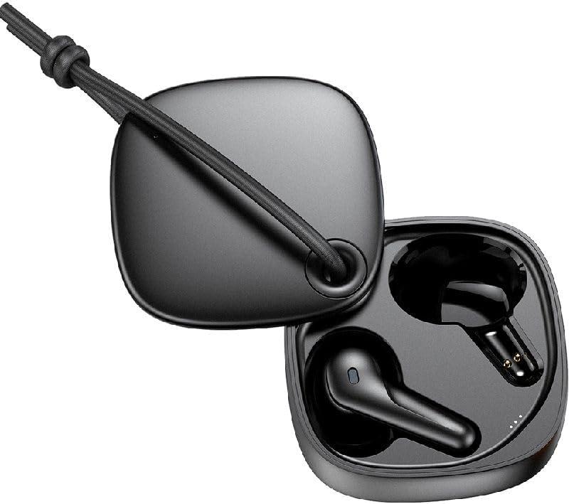 Black Choetech BH-T18 open charging case showing TWS earbuds and lanyard