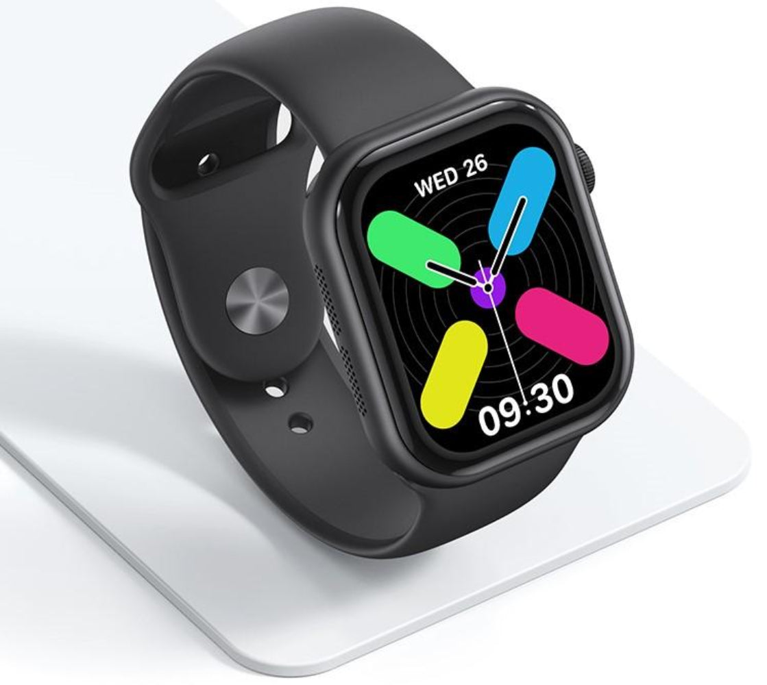 Black USAMS ZB325 smartwatch with colorful digital display and silicone strap