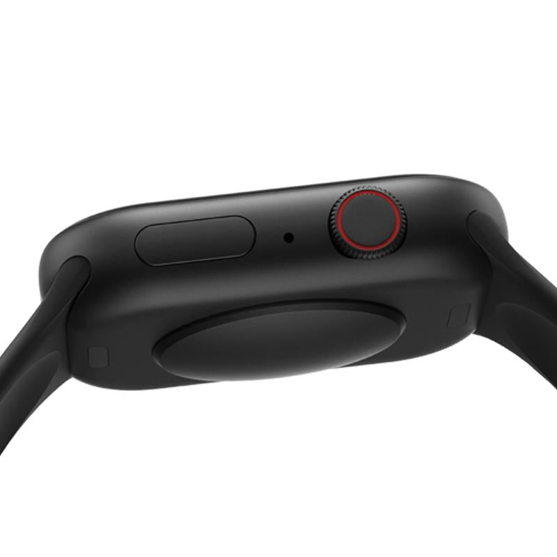 Side view of USAMS ZB325 black smartwatch showing rotating crown control