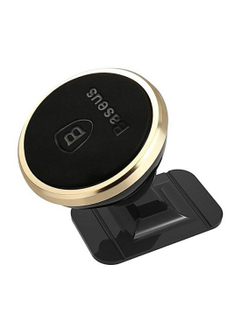 Close-up top angle shot of Baseus magnetic car mount head showing the circular gold rim and embossed Baseus logo.