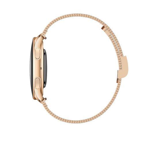 Side profile view of Kieslect Elfin women's smartwatch with rose gold mesh strap