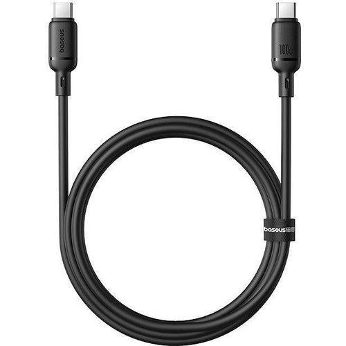 Baseus Silky Series 100W USB-C to USB-C Fast Charging Cable coiled in black with cable strap