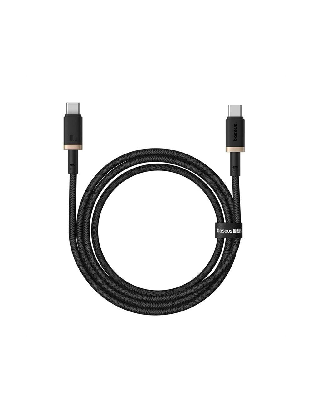 Baseus Dura 100W 1M USB-C to USB-C fast charging cable coiled with velcro strap.