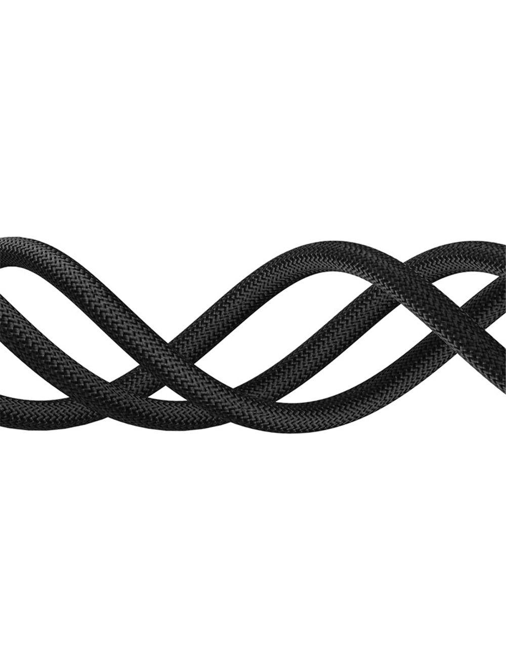 Close-up shot of the high-density black braided nylon texture on the Baseus Dura cable.