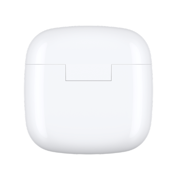 Closed rear view of the smooth ceramic white Huawei FreeBuds SE 2 charging case showing the clean hinge mechanism.