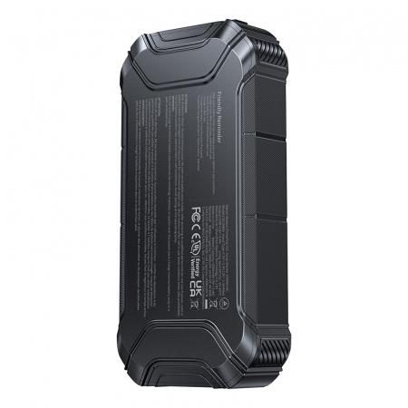 Back view of Baseus Prime Trip VJ1 12000mAh car jump starter showing product specifications and safety certifications