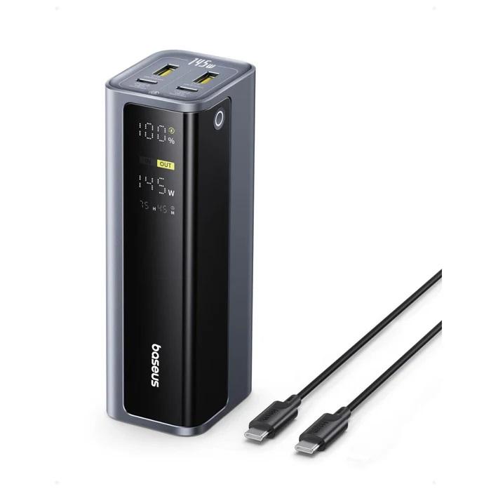 Baseus EnerGeek GP12 145W 20800mAh power bank with digital display showing ports and battery percentage