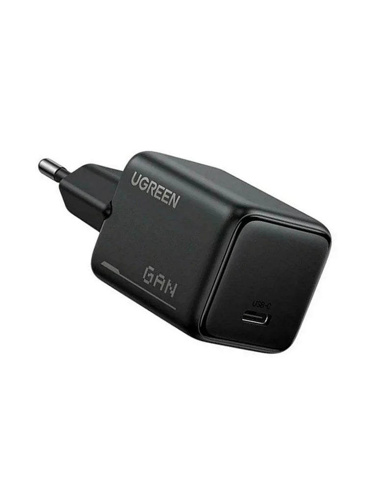 Compact black UGREEN GaN wall charger showing USB-C port and EU plug