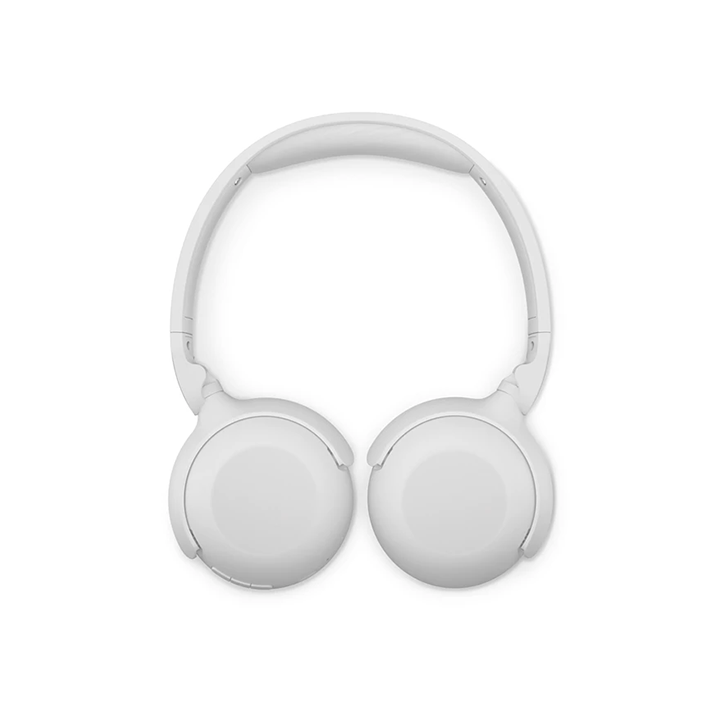 Overhead flat view of the white Philips 2000 Series on-ear headphones with ear cups rotated inward.