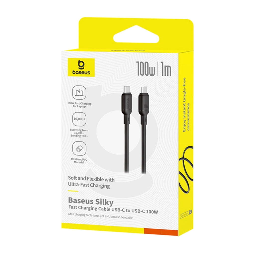 Baseus Silky Series USB-C to USB-C Fast Charging Cable 100W 1m Black retail box front view