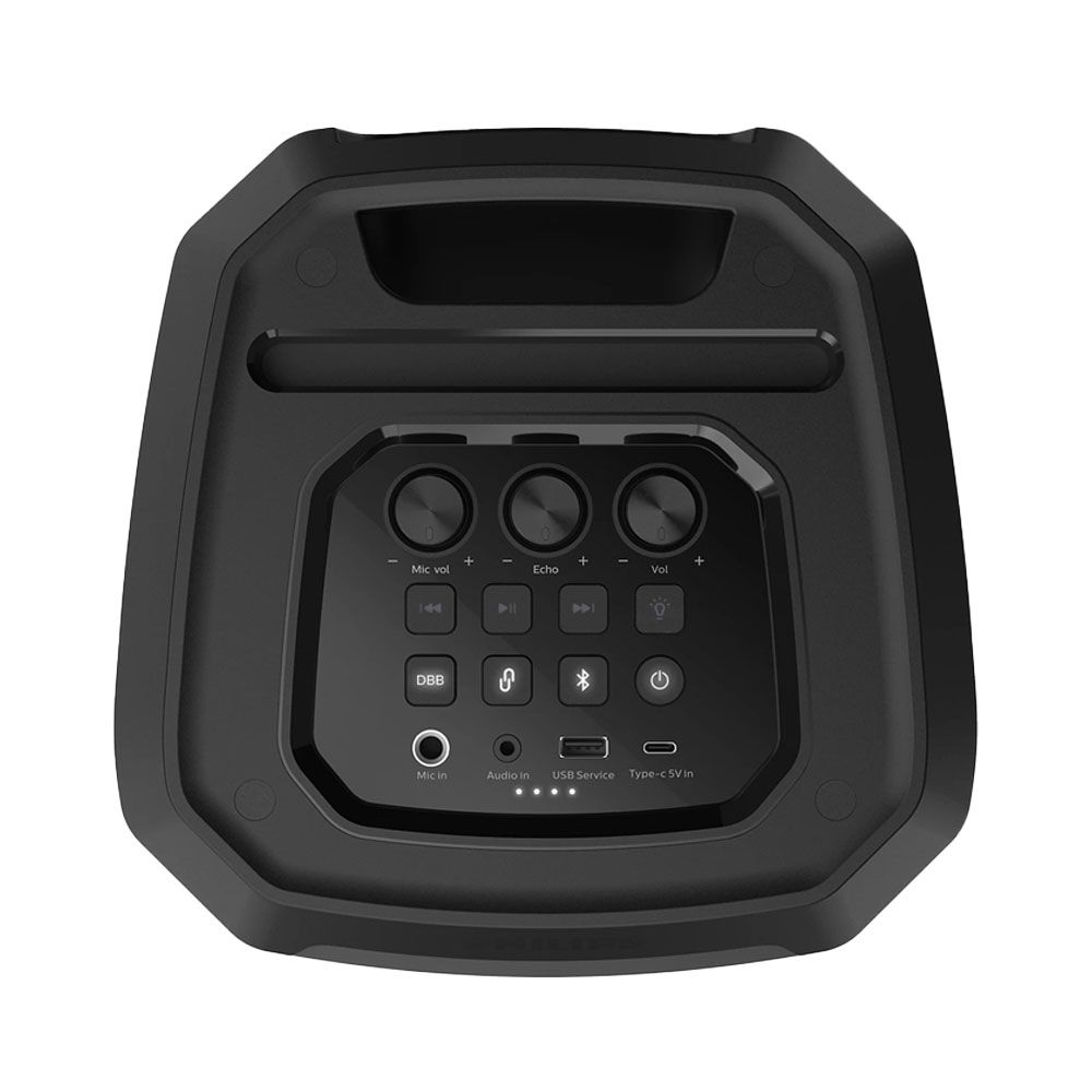 Easy-to-use top control panel of Philips TAX2208/00 party speaker featuring volume and echo knobs